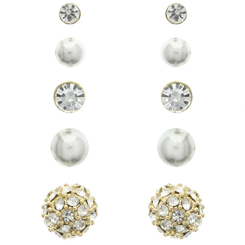 Mi Amore Multiple-Earring-Set Gold-Tone/White