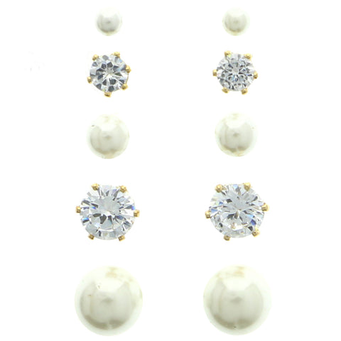 Mi Amore Cubic-Zirconia Multiple-Earring-Set Gold-Tone/White