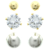 Mi Amore Cubic-Zirconia Multiple-Earring-Set Gold-Tone/White