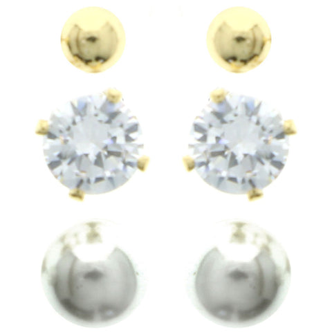Mi Amore Cubic-Zirconia Multiple-Earring-Set Gold-Tone/White
