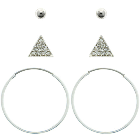 Mi Amore Crystal Multiple-Earring-Set Silver-Tone