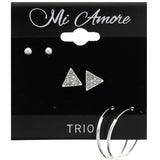 Mi Amore Crystal Multiple-Earring-Set Silver-Tone