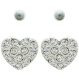 Mi Amore Heart Multiple-Earring-Set Silver-Tone/White