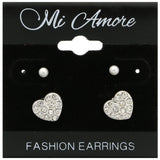 Mi Amore Heart Multiple-Earring-Set Silver-Tone/White