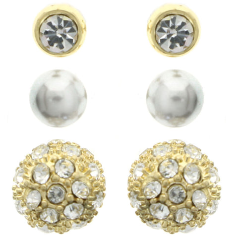 Mi Amore Multiple-Earring-Set Gold-Tone/White