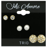 Mi Amore Multiple-Earring-Set Gold-Tone/White