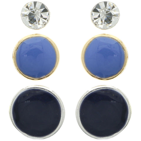 Mi Amore Blue Multiple-Earring-Set Silver-Tone/Gold-Tone