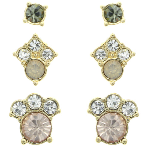 Mi Amore Crystal Multiple-Earring-Set Gold-Tone/Pink