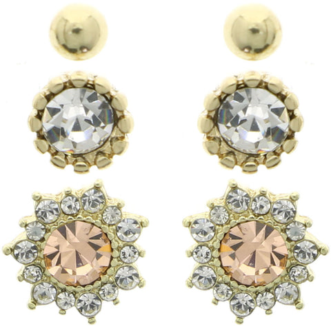 Mi Amore Crystal Multiple-Earring-Set Gold-Tone/Pink
