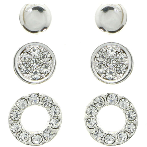 Mi Amore Crystal Multiple-Earring-Set Silver-Tone