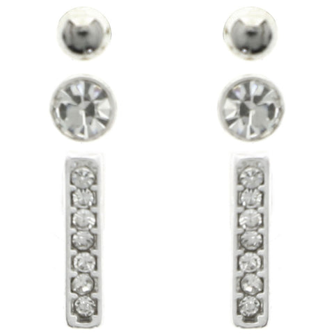 Mi Amore Crystal Multiple-Earring-Set Silver-Tone