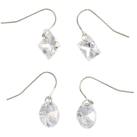 Mi Amore Cubic-Zirconia Multiple-Earring-Set Silver-Tone