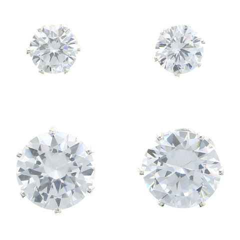 Mi Amore Cubic-Zirconia Multiple-Earring-Set Silver-Tone