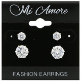 Mi Amore Cubic-Zirconia Multiple-Earring-Set Silver-Tone