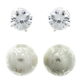 Mi Amore Cubic-Zirconia Multiple-Earring-Set Silver-Tone/White