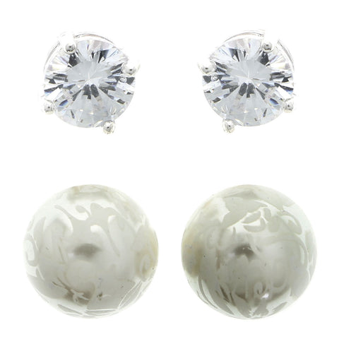 Mi Amore Cubic-Zirconia Multiple-Earring-Set Silver-Tone/White