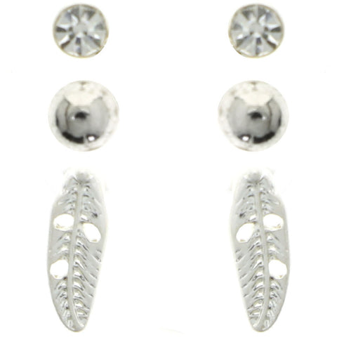 Mi Amore Feather Multiple-Earring-Set Silver-Tone