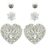 Mi Amore Heart Multiple-Earring-Set Silver-Tone