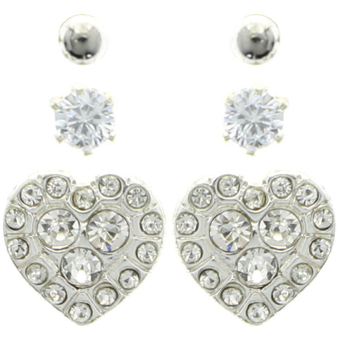 Mi Amore Heart Multiple-Earring-Set Silver-Tone