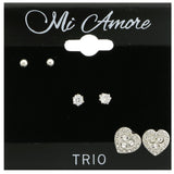 Mi Amore Heart Multiple-Earring-Set Silver-Tone