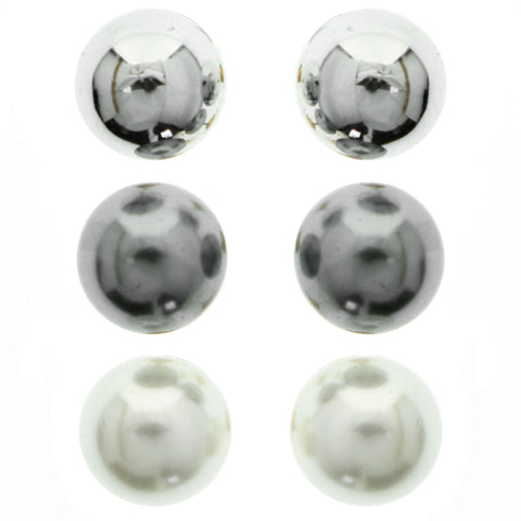 Mi Amore Multiple-Earring-Set Silver-Tone/White