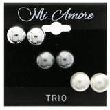 Mi Amore Multiple-Earring-Set Silver-Tone/White