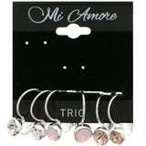 Mi Amore Multiple-Earring-Set Silver-Tone/Pink