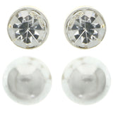 Mi Amore Multiple-Earring-Set Silver-Tone/White