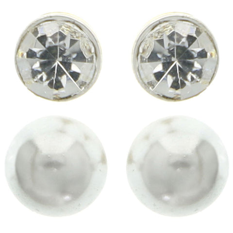 Mi Amore Multiple-Earring-Set Silver-Tone/White