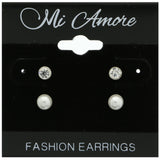 Mi Amore Multiple-Earring-Set Silver-Tone/White