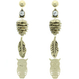 Mi Amore Pinecone Feather Owl Multiple-Earring-Set Gold-Tone