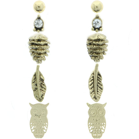 Mi Amore Pinecone Feather Owl Multiple-Earring-Set Gold-Tone