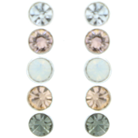 Mi Amore Crystal Multiple-Earring-Set Silver-Tone/Pink