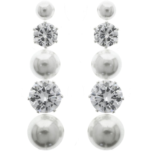 Mi Amore Cubic-Zirconia Multiple-Earring-Set Silver-Tone/White