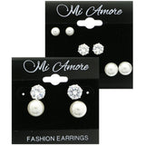 Mi Amore Cubic-Zirconia Multiple-Earring-Set Silver-Tone/White