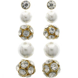 Mi Amore Crystal Multiple-Earring-Set Gold-Tone/White