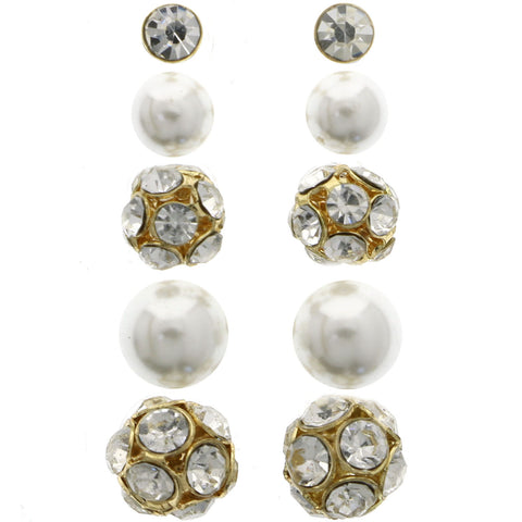 Mi Amore Crystal Multiple-Earring-Set Gold-Tone/White