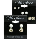 Mi Amore Crystal Multiple-Earring-Set Gold-Tone/White