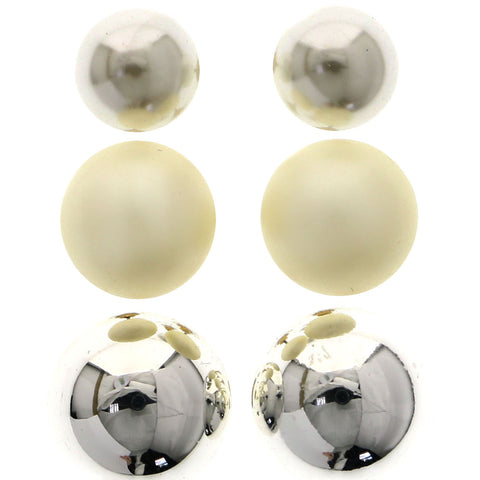 Mi Amore Multiple-Earring-Set Silver-Tone/White