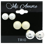 Mi Amore Multiple-Earring-Set Silver-Tone/White