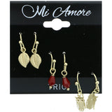 Mi Amore Leaf Owl Multiple-Earring-Set Gold-Tone/Red
