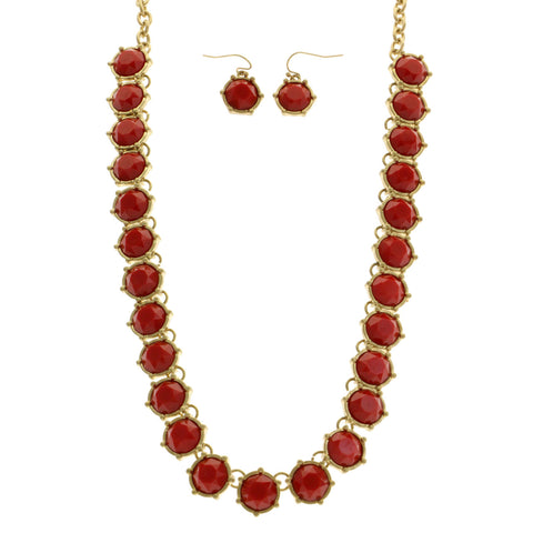 Mi Amore Necklace-Earring-Set Red/Gold-Tone