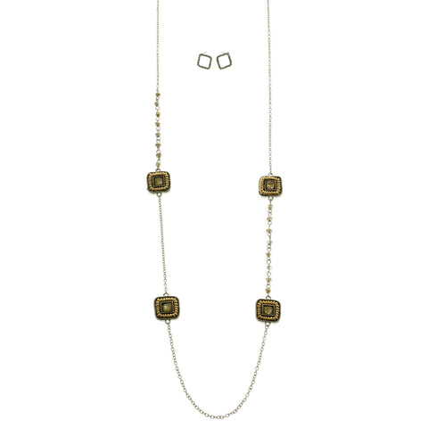 Mi Amore Necklace-Earring-Set Silver-Tone/Bronze-Tone