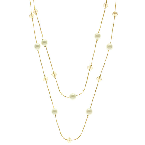 Mi Amore Long-Necklace Gold-Tone/White
