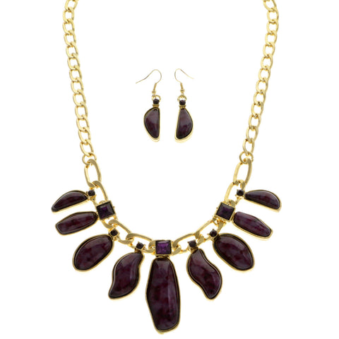 Mi Amore Necklace-Earring-Set Purple/Gold-Tone
