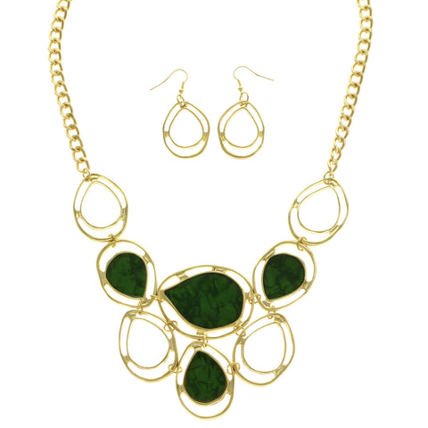 Mi Amore Necklace-Earring-Set Green/Gold-Tone