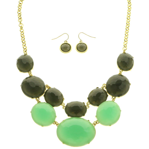 Mi Amore Necklace-Earring-Set Green/Gray