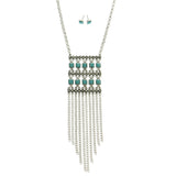 Mi Amore Tassel Necklace-Earring-Set Silver-Tone/Blue