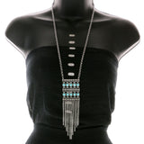 Mi Amore Tassel Necklace-Earring-Set Silver-Tone/Blue