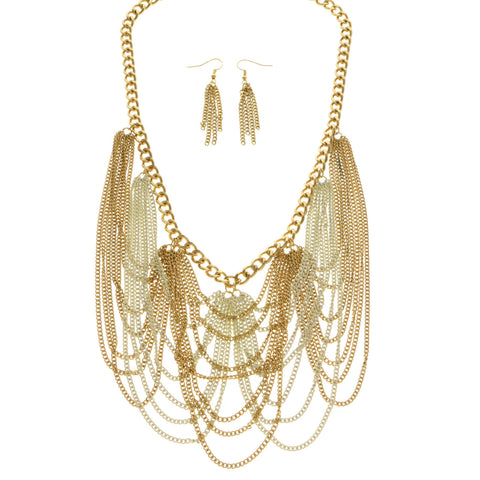 Mi Amore Necklace-Earring-Set Gold-Tone/White